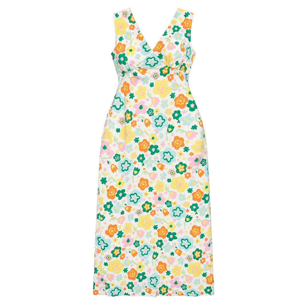 Glamorous Floral Midi Dress Size XS White Multi 90s Retro V-Neck 1