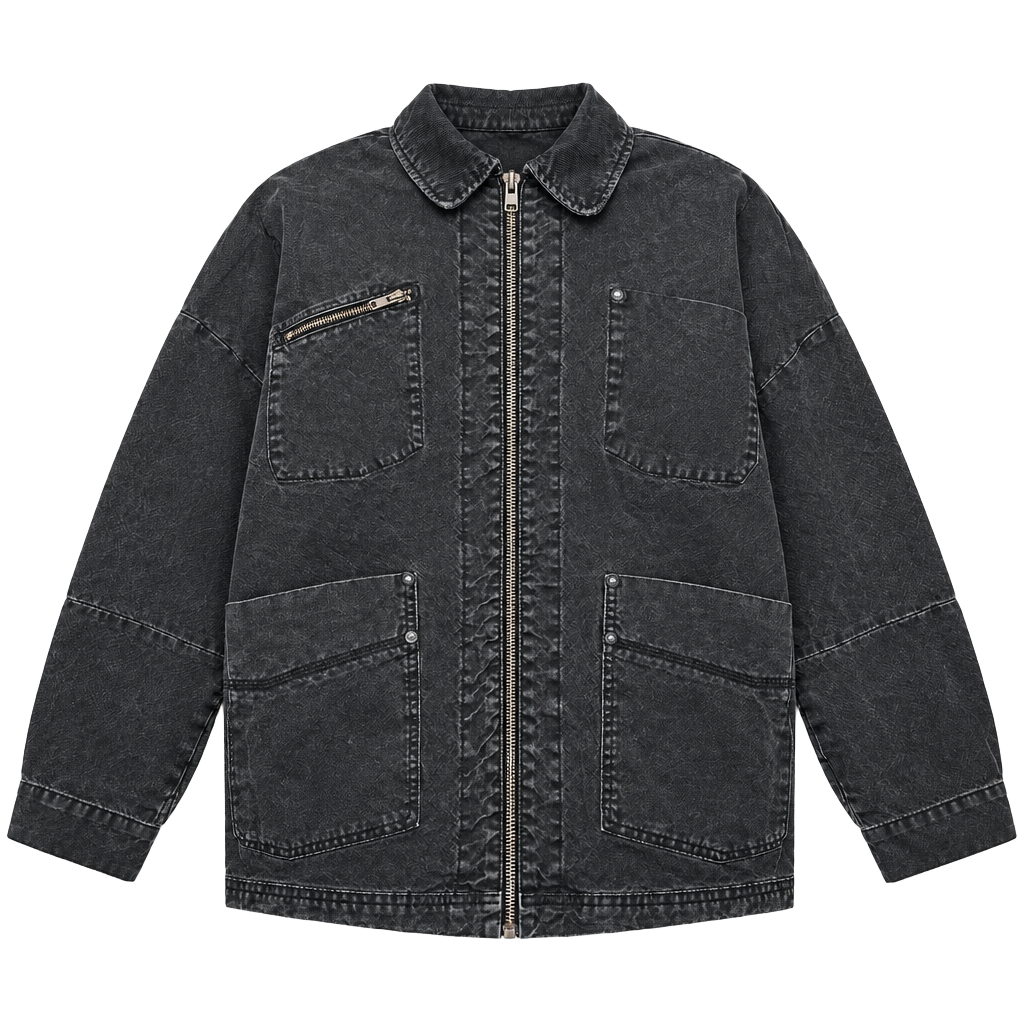 We The Free Jacket Size M Black Denim Utility Zip Cordcollar 1