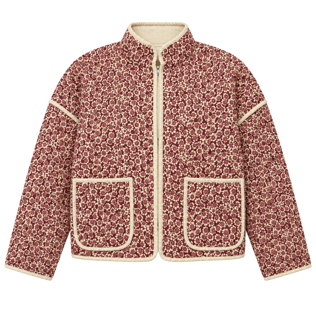 Free People Quilted Jacket Size XS Purple Floral Print Cropped 1