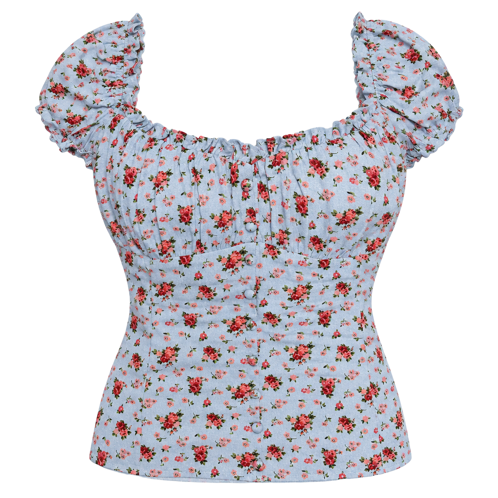 Reformation Floral Blue Sweetheart Blouse - Size 12 1