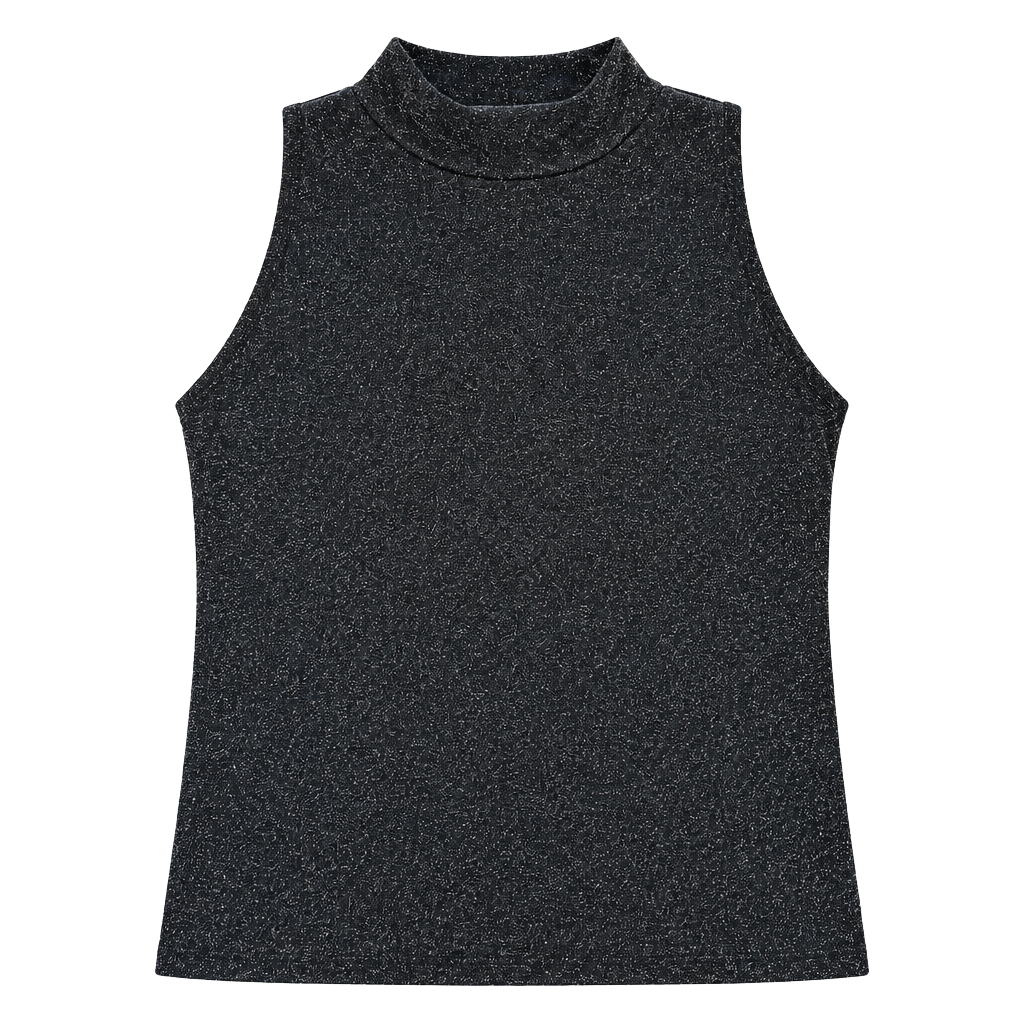 Reformation Mock Neck Tank Top Size XL Black Metallic Shimmer 1