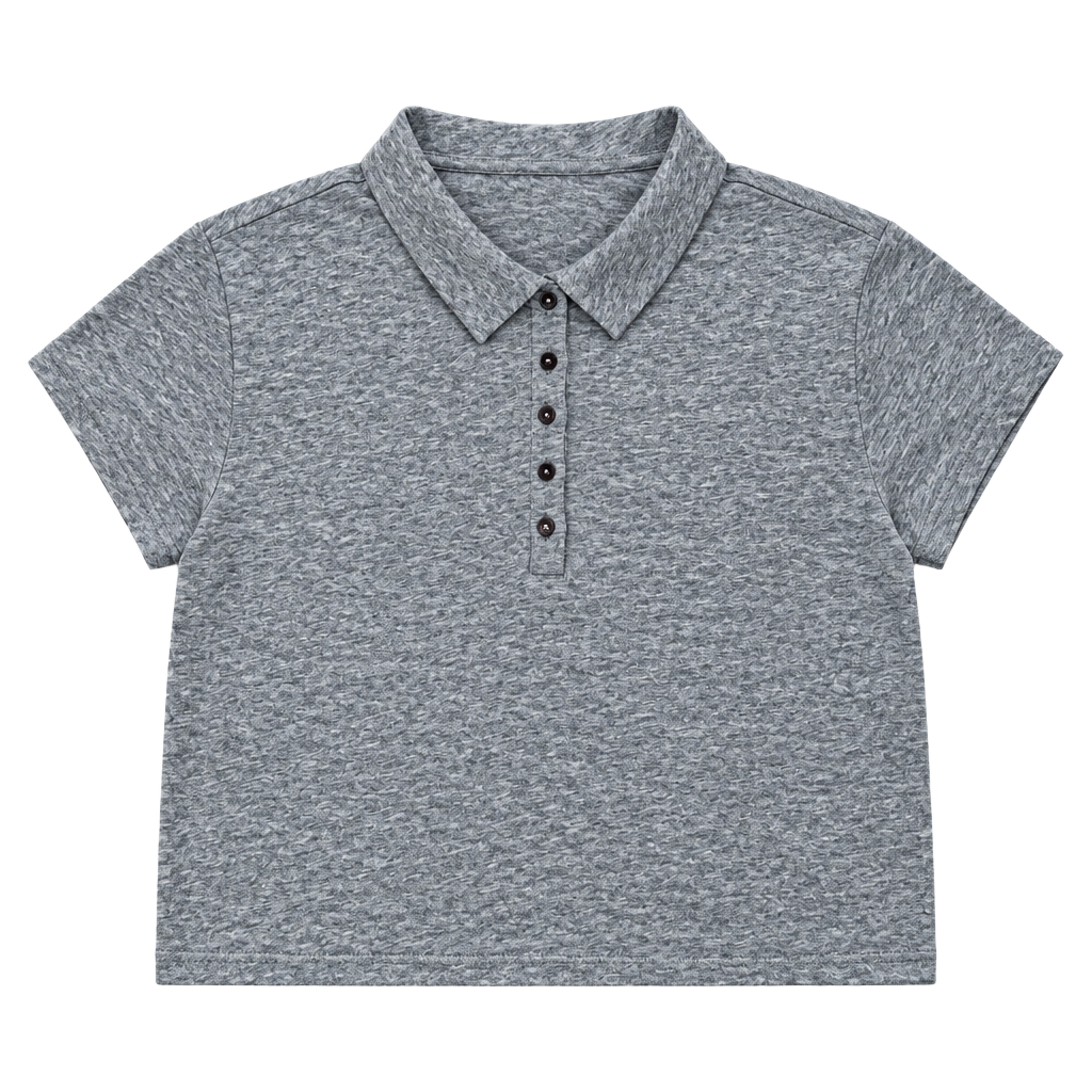 Free People Free-est Polo Shirt Size M Heather Grey Cotton Crop Top 1