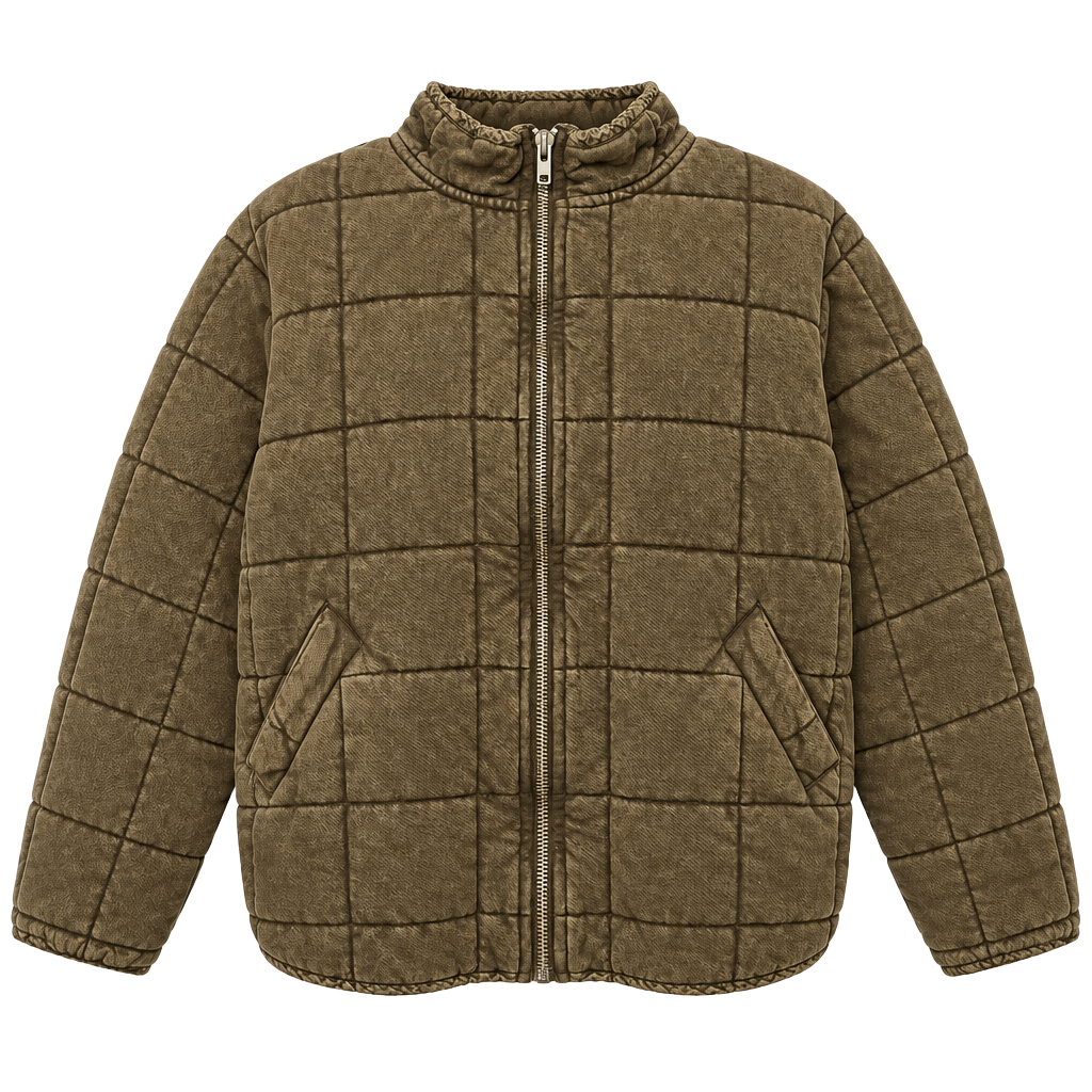 Free People Quilted Zip Jacket XL Olive Green Distressed 1