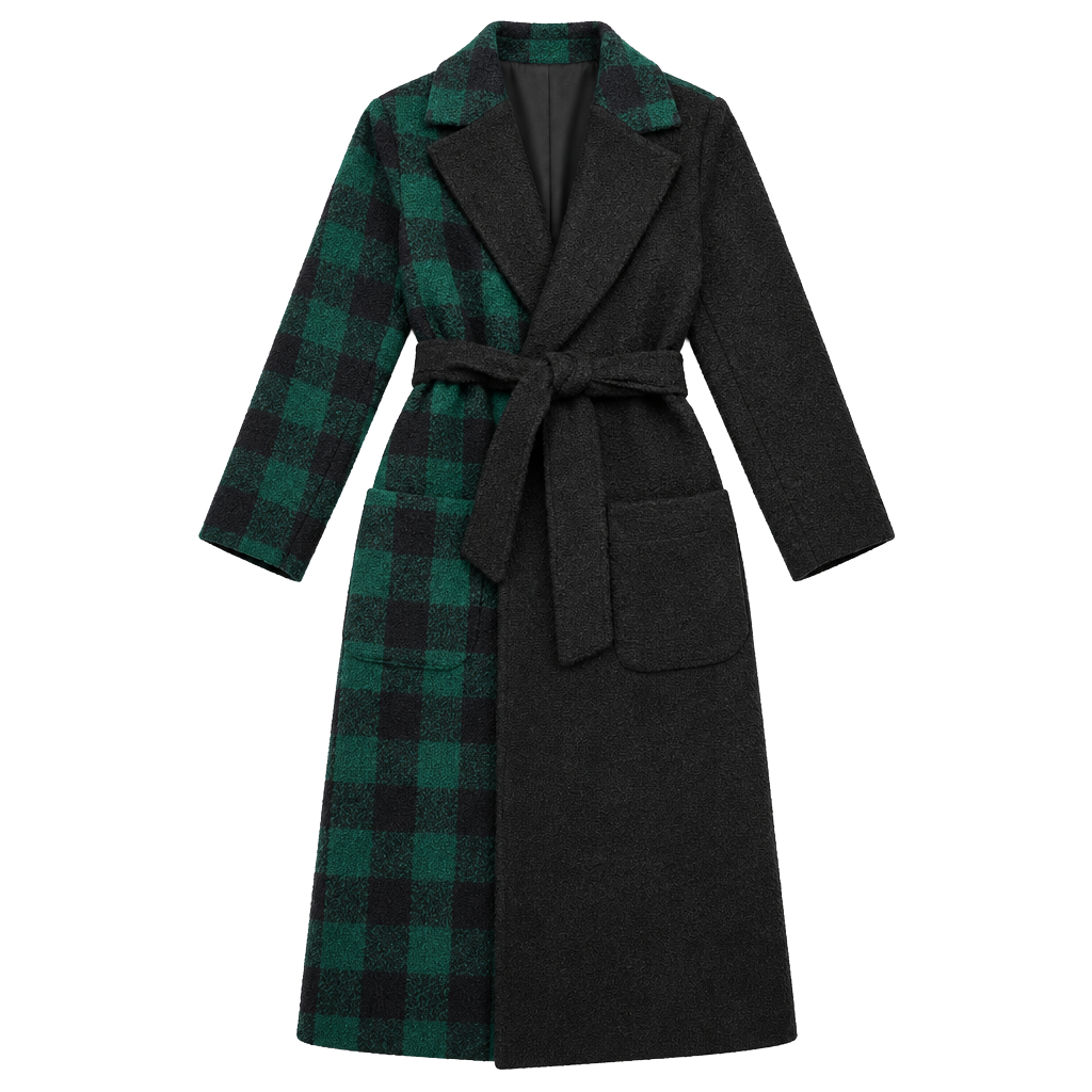 Hutch Half Plaid Overcoat Coat Belted Wrap Wool Blend Plus Size 2X ..., 1