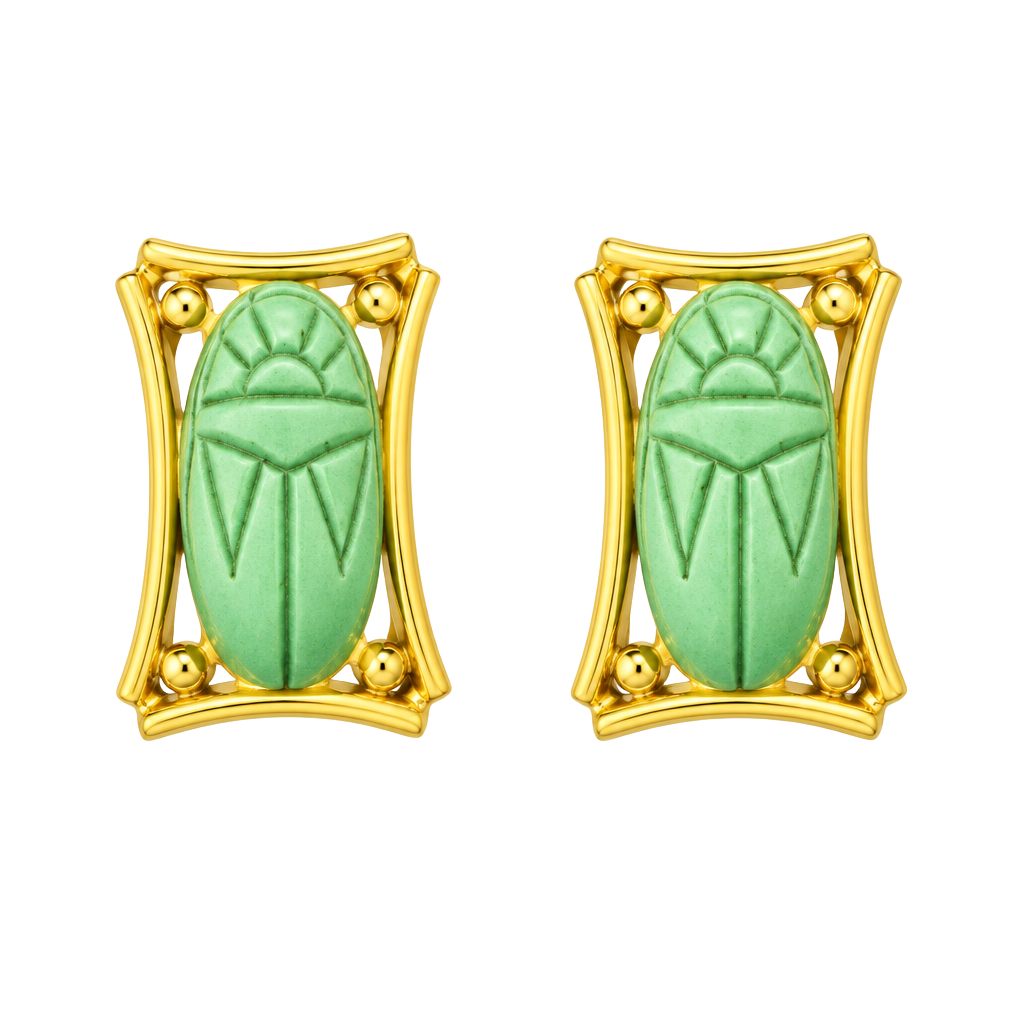 Judy Lee Scarab Earrings Egyptian Revival Robin Egg Blue Gold Tone mid-century, 1