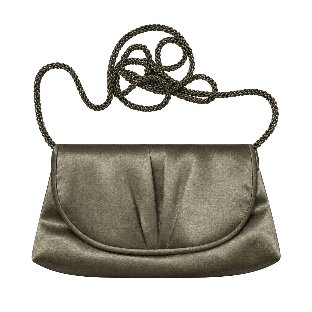 La Regale Satin Clutch Bag with Braided Chain Strap Silver Black 1