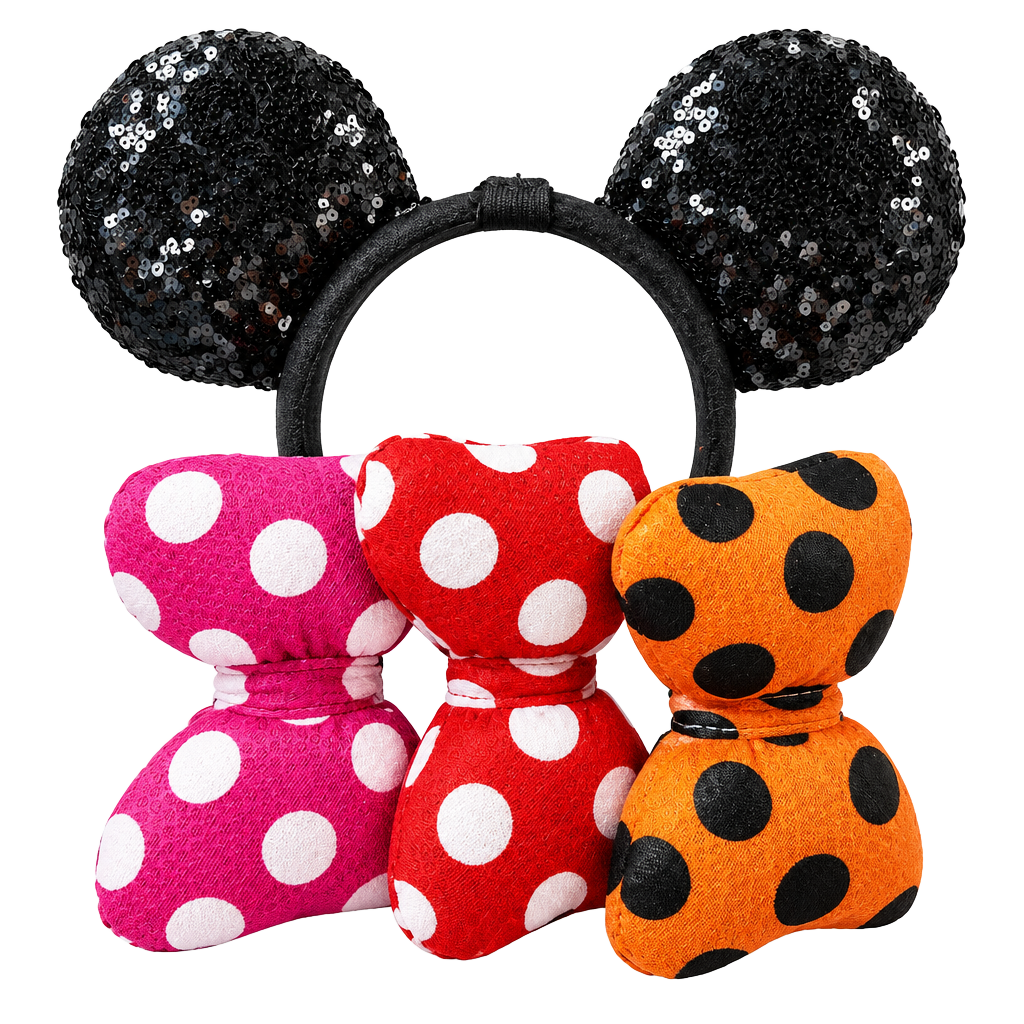 Disney Black Sequin Minnie Ears with InterchangeablePolka Dots Bows 1