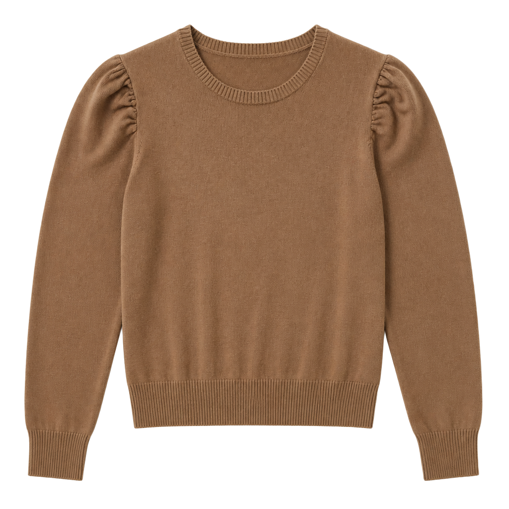 LAUREN Ralph Lauren Tan Puff Sleeve Crew Neck Sweater 1