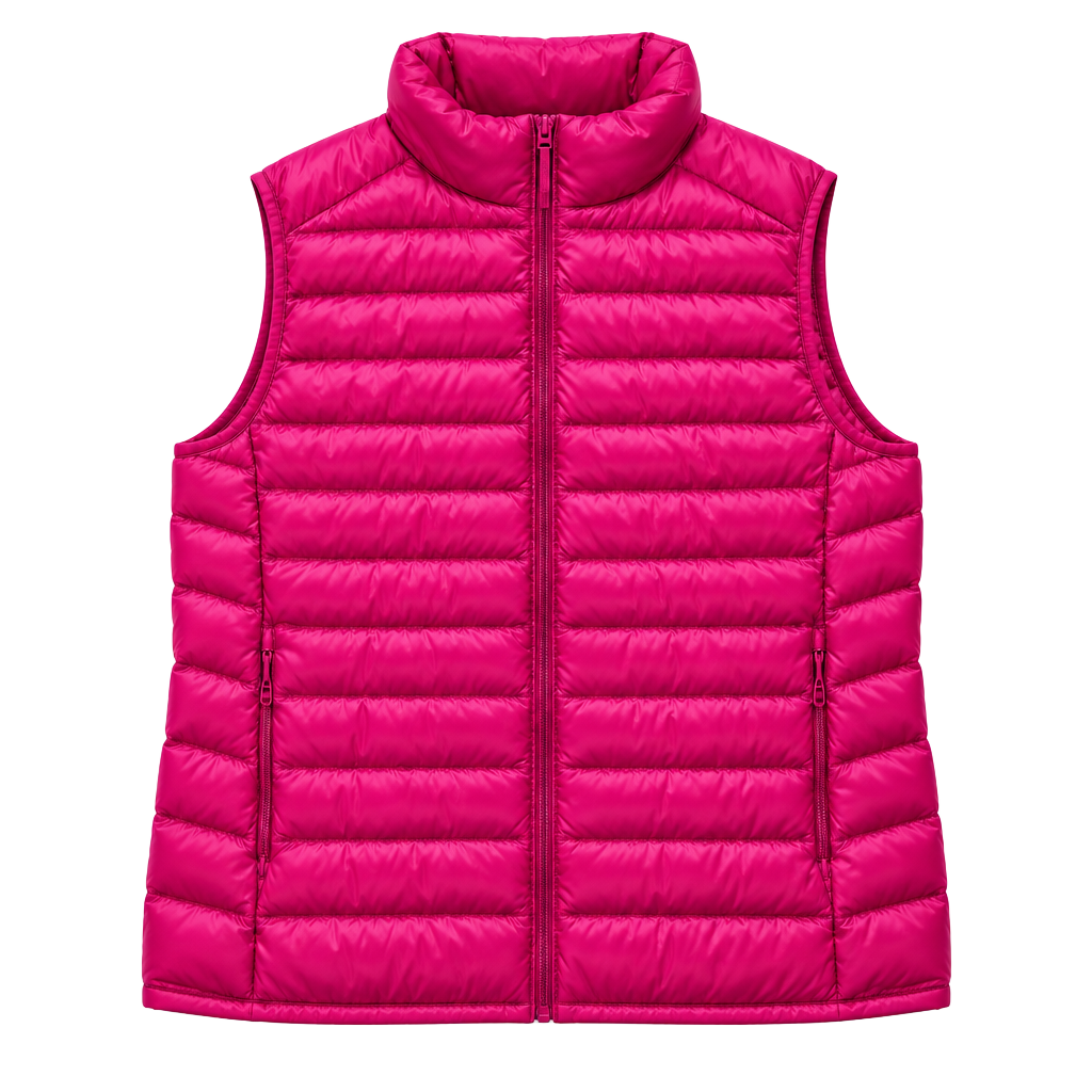 UNIQLO Down Puffer Vest Size L Raspberry Pink Lightweight Quilted Full Zip 1