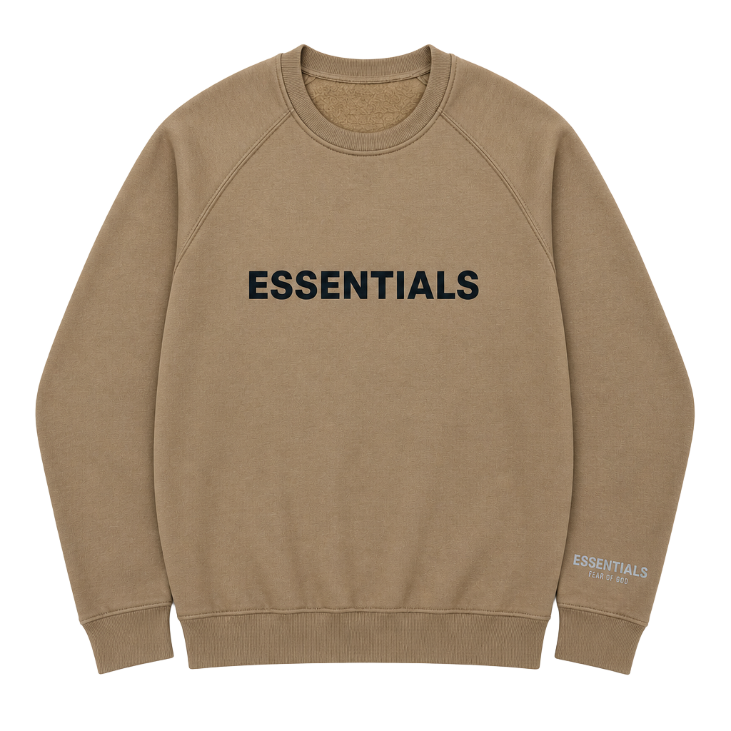 Fear of God Essentials Crewneck Sweatshirt Men’s M Taupe Logo Pullover NWOT 1