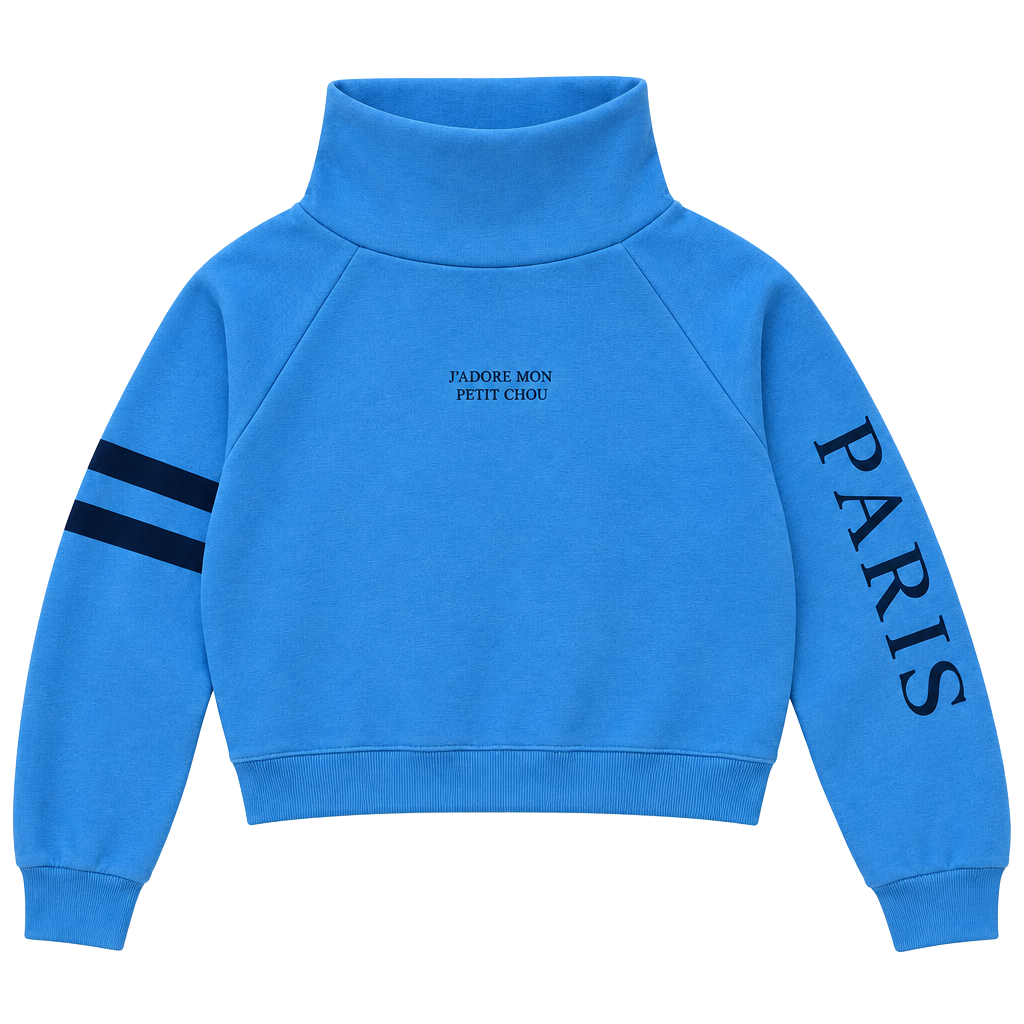 Subdued Paris Turtleneck Sweatshirt Women’s M Sapphire Blue Cropped Pullover 1