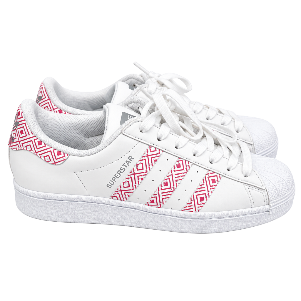 Adidas Superstar J Sneakers Size 7Y White Pink Geometric Shell Toe FX2989 1