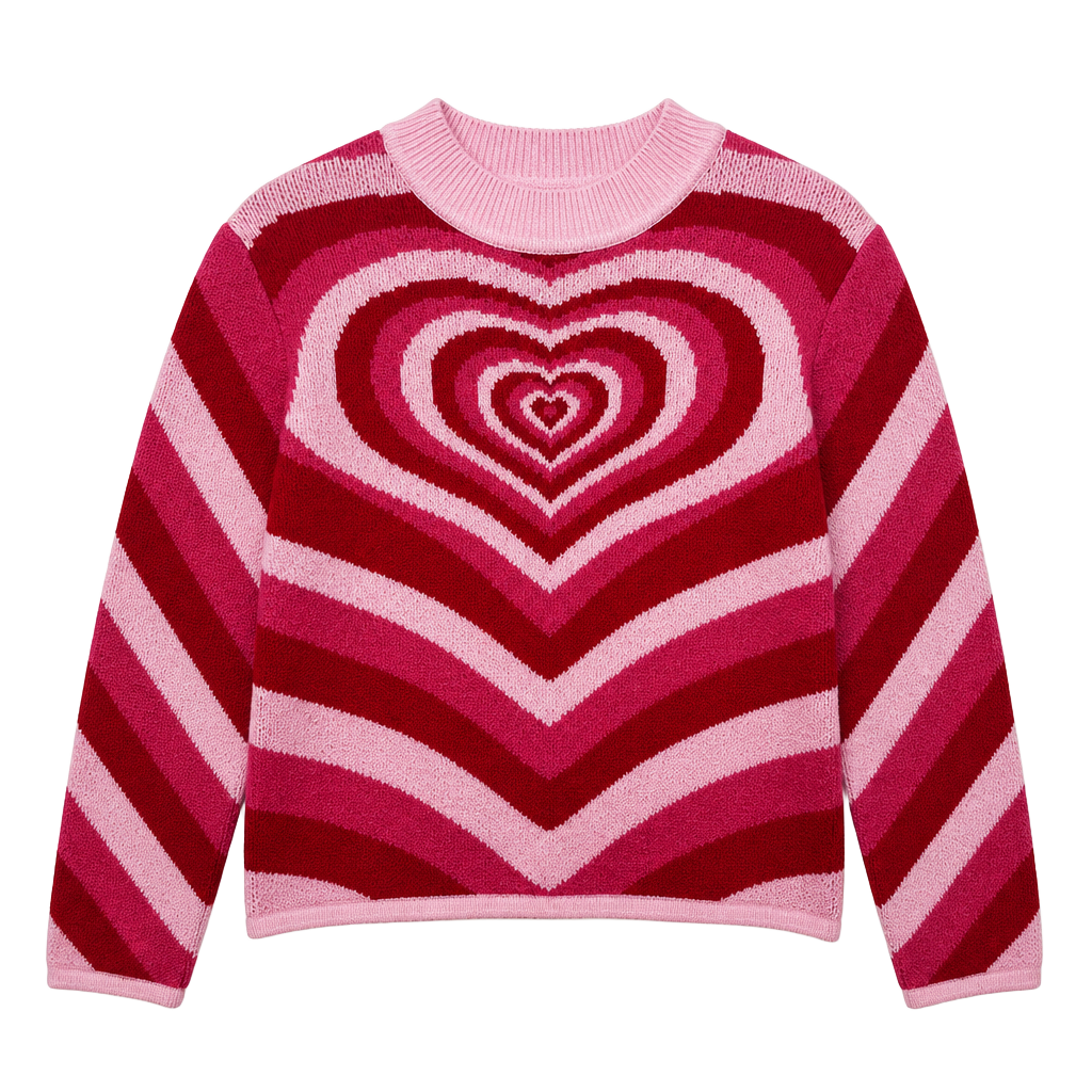 Cider Pink Red Heart Knit Sweater Size M Y2K Valentine Coquette 1