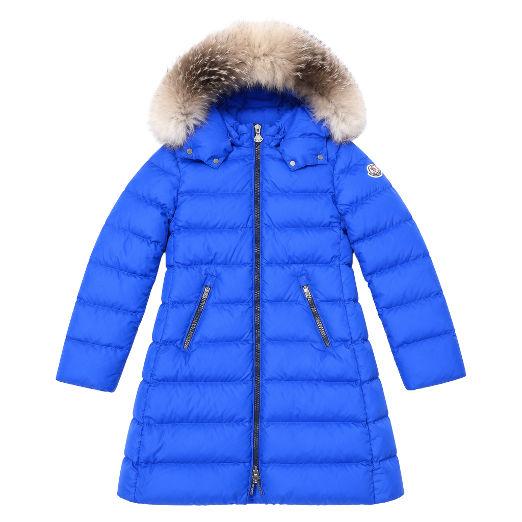 Moncler Enfant Abelle Long Down Puffer Coat with Fur Hood Girls size 8 1