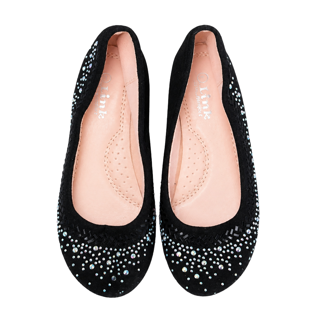 Link Comfort Black Suede Embellished Rhinestone Girls Ballet Flats size 1 1