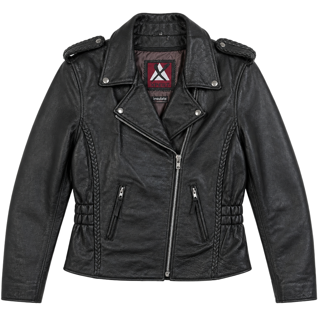 Xpert Womens Leather Motorcycle Biker Jacket Lined Insulated Black Size XLarge 1