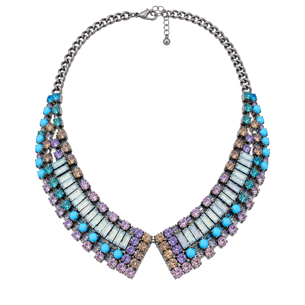 Material Girl Gunmetal Rectangular Stone Statement Collar Necklace 1