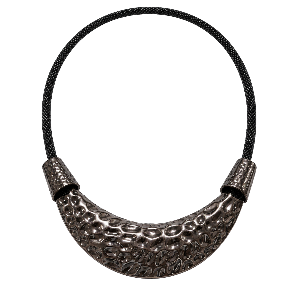 Vintage Hammered Crescent Bib Statement Necklace Deep Bronze Tone 1