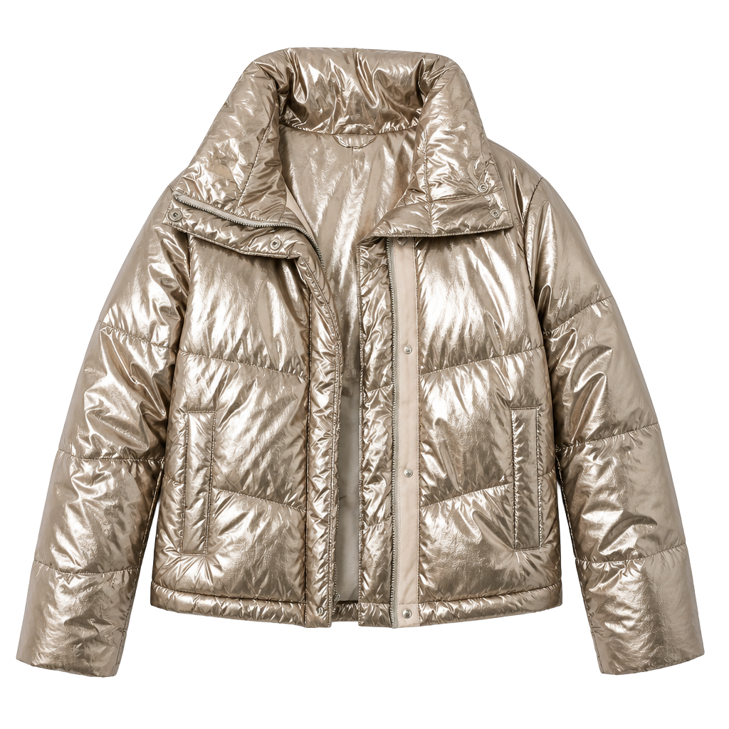 Abercrombie & Fitch The A&F Mini Puffer Size M Gold Metallic Jacket 1