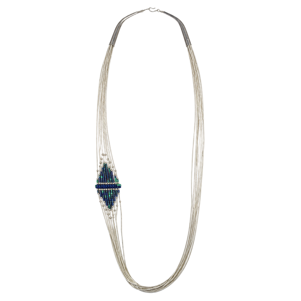 Vintage Native American Sterling Liquid Silver Lapis and Turquoise Bead Necklace 1