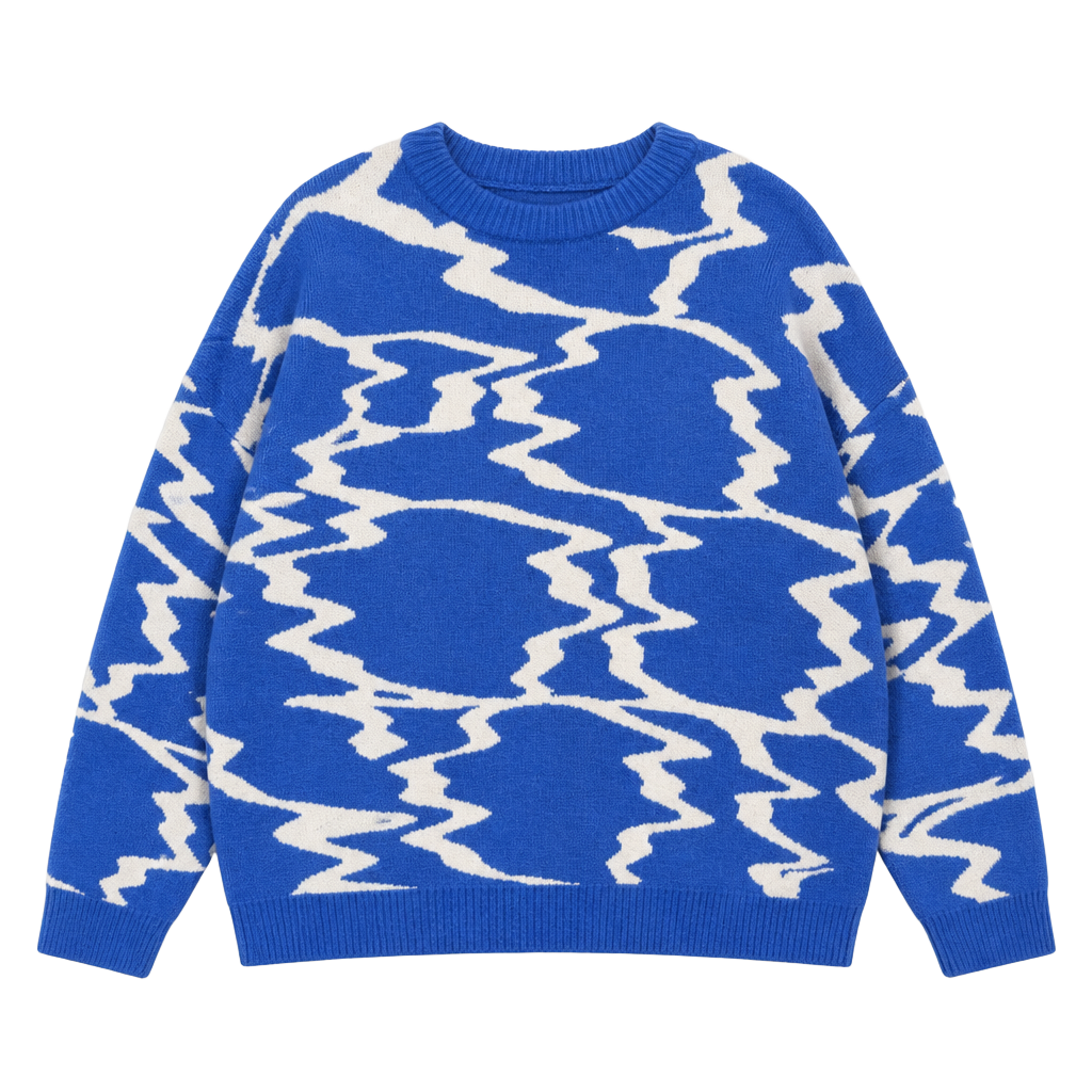 Le Lis Collection Abstract Jacquard Knit Statement Sweater Size L Blue White 1