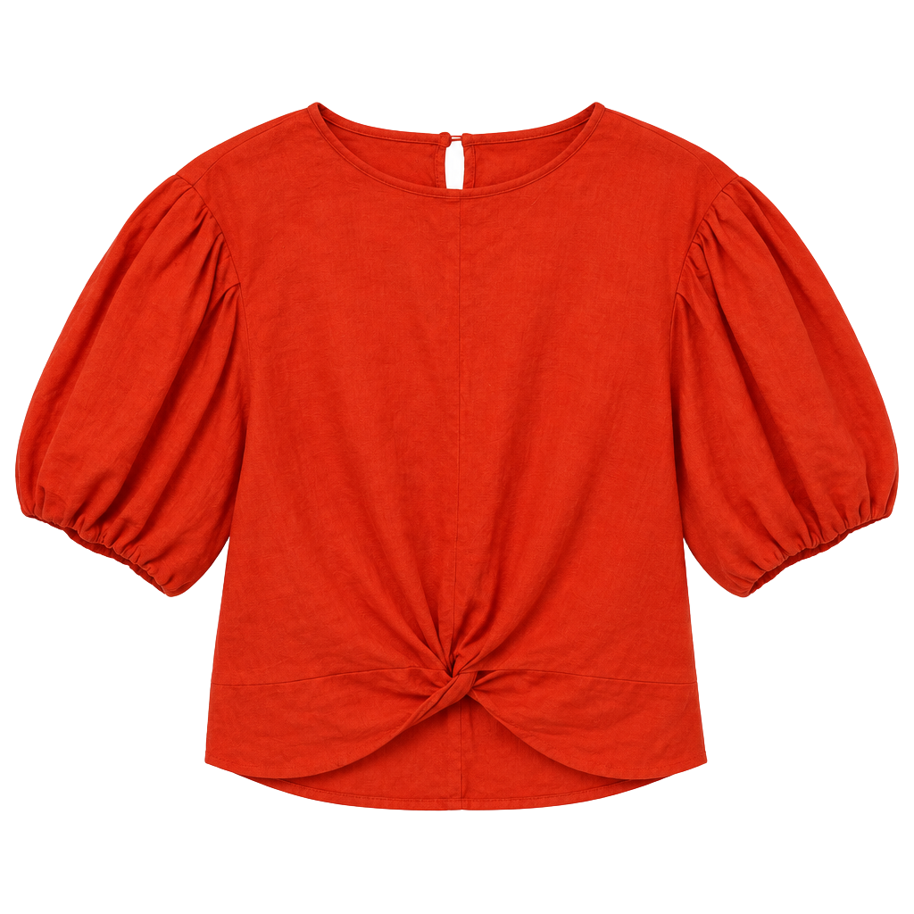 Marc New York Jeans Orange Puff Sleeve Front Knot Twist Blouse 1