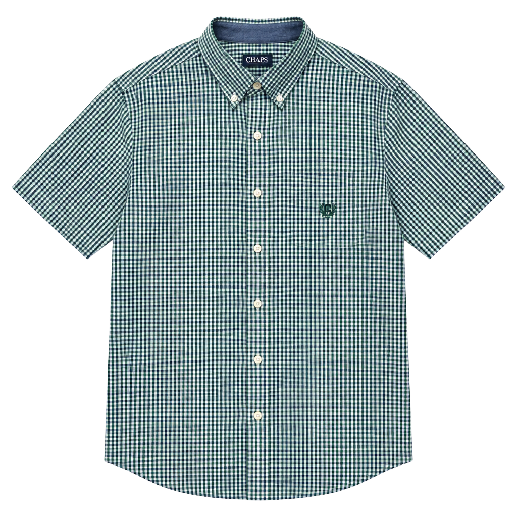Chaps Men's Green and White Gingham Plaid Short Sleeve Button Down Shirt XXL, #1011 1