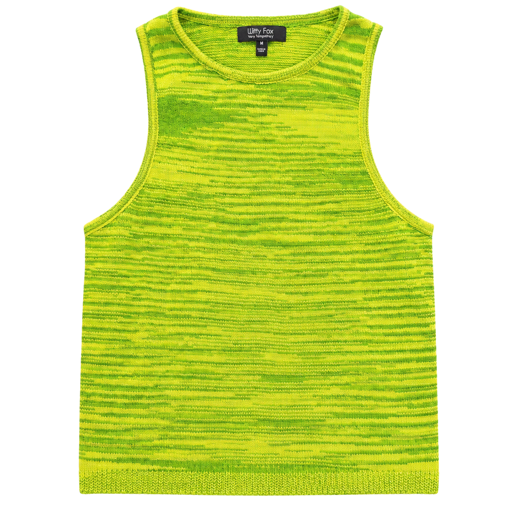 Witty Fox Lime Green space Dye Sleeveless Knit Crop Tank Top 1
