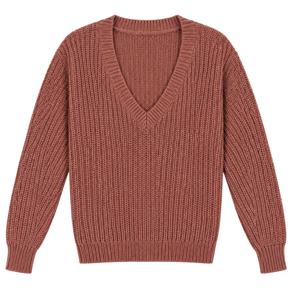 PINK Victoria's Secret V-Neck Shaker Knit Heritage Sweater in Clay, size M 1