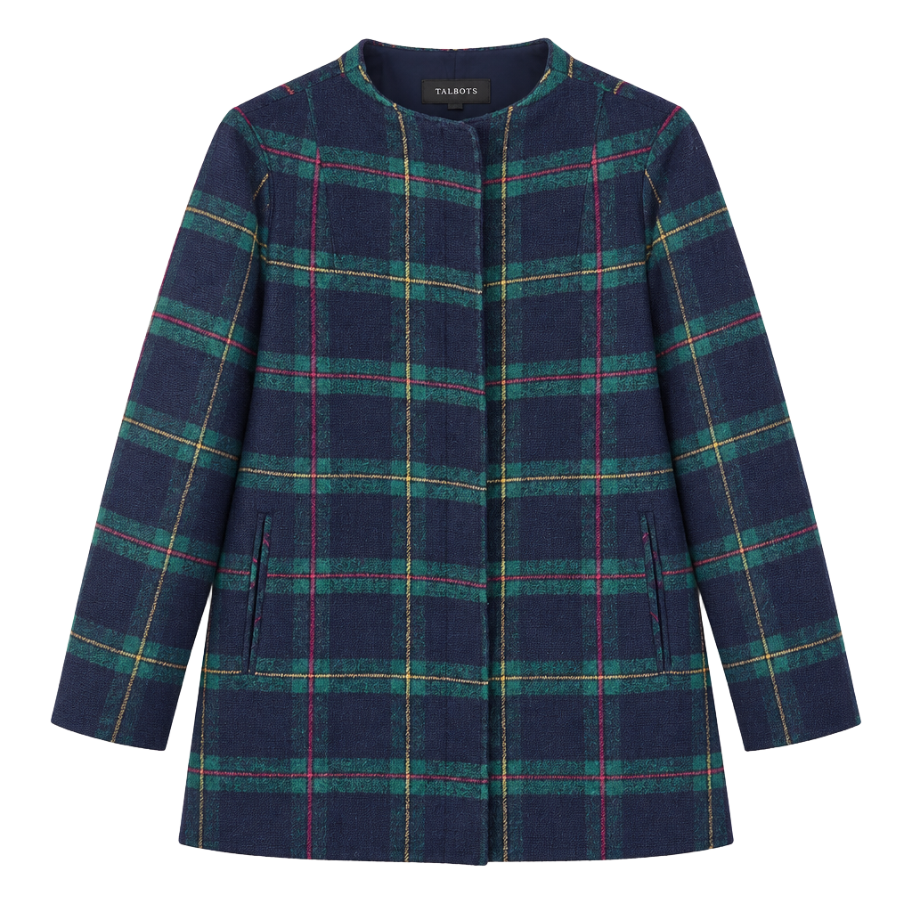 Talbots Double-Face Wool Blend Jacket in Black Watch Tartan Plaid, M 1