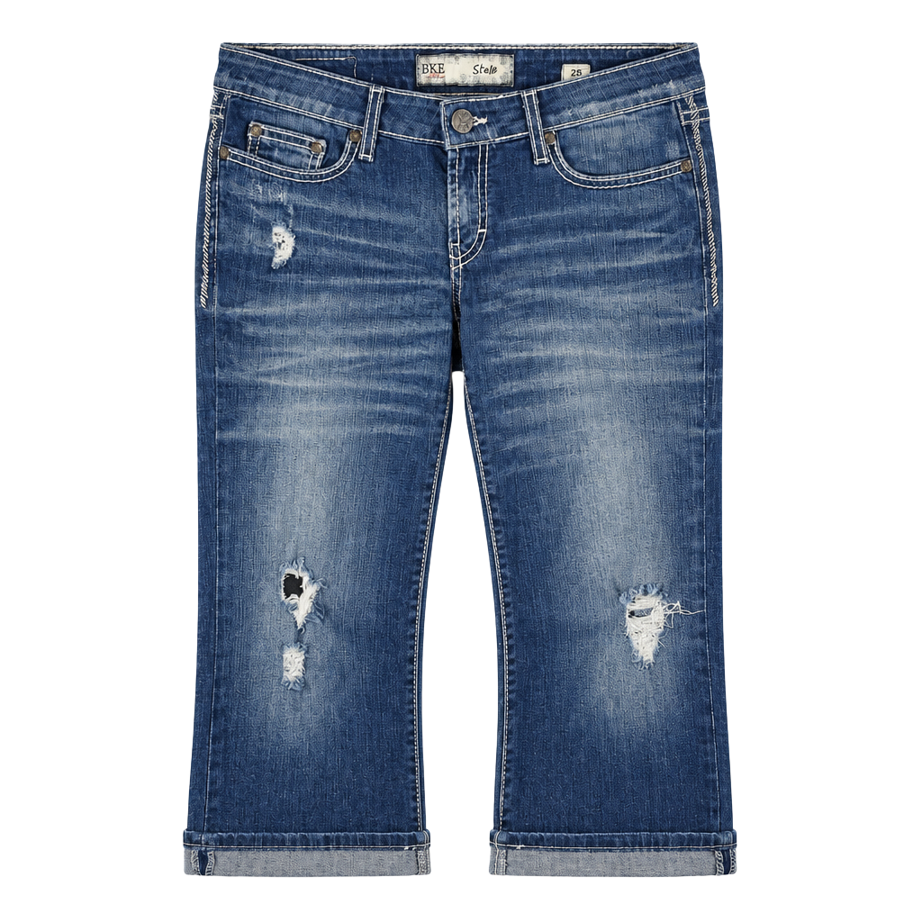 BKE Stella Cropped Jeans Size 28 Distressed Blue Denim Capri Cuffed 1