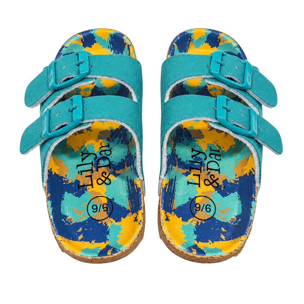 Lily & Dan Toddler Blue Galaxy/Space Print Double Buckle Footbed Sandals 1