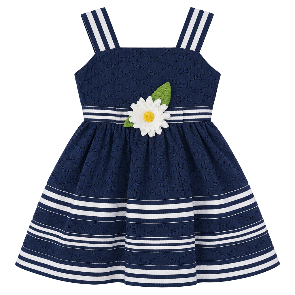 Sweet Heart Rose Toddler Girls Navy Blue Eyelet Daisy Stripe Dress 2T 1
