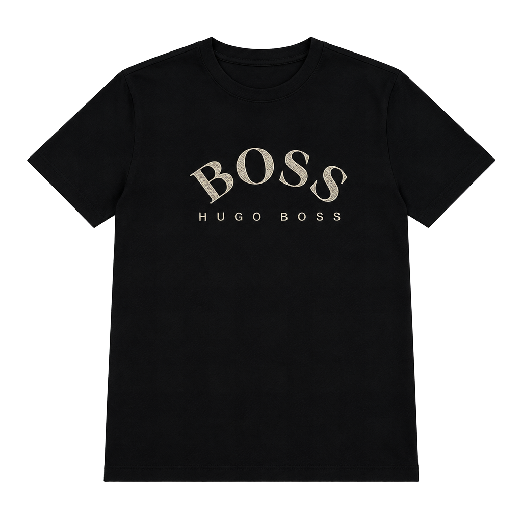 Hugo Boss T-Shirt Size M Black Gold Embroidered Logo Cotton Mens Short Sleeve 1