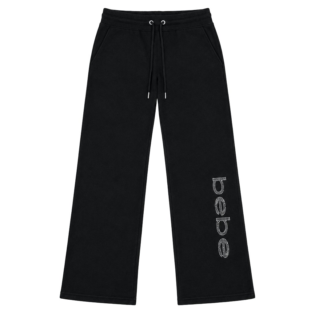 Bebe Black Rhinestone Logo Joggers Open Bottom Women's Size Medium 1