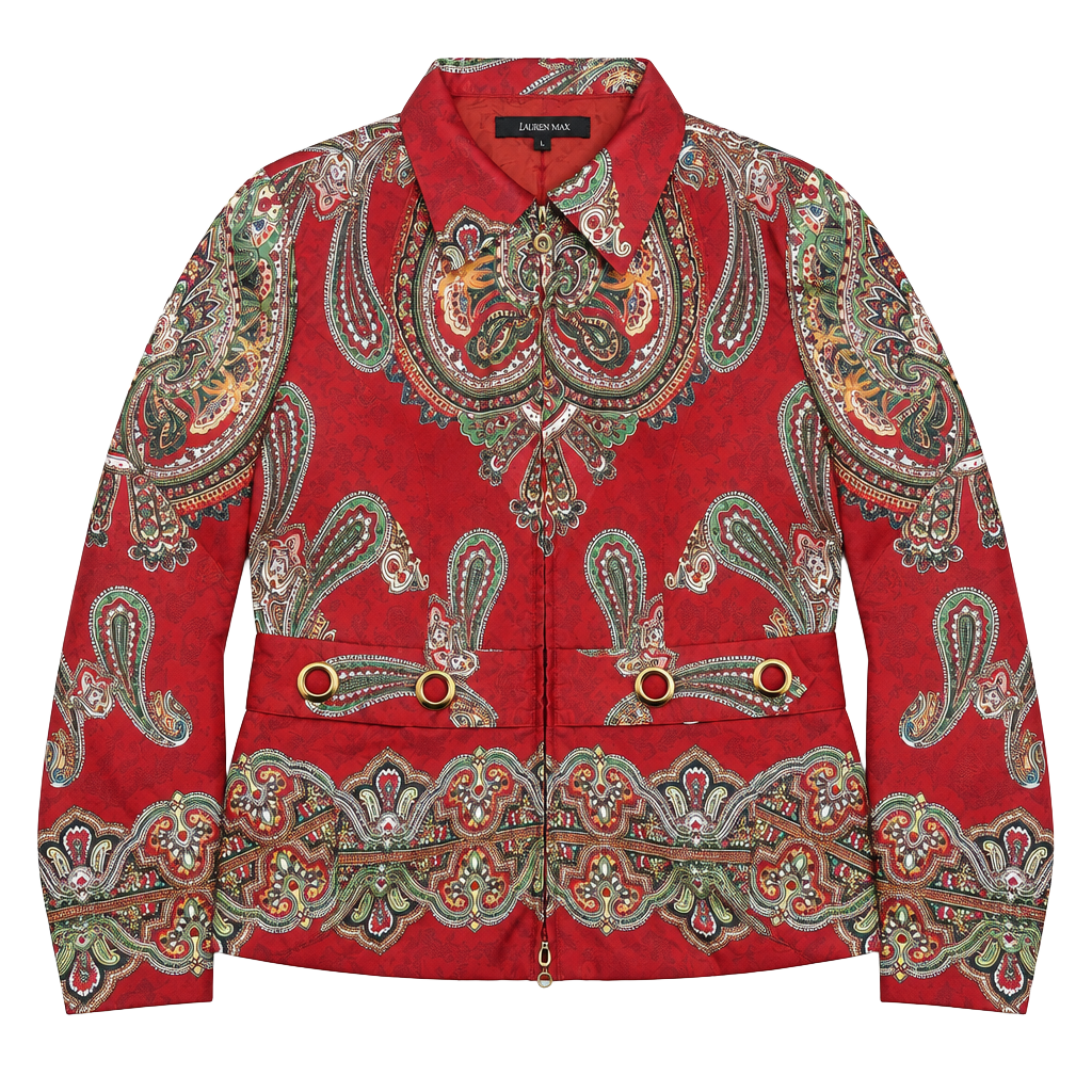 Vintage 90s Lauren Max Jacket Women’s Size L Red Paisley Zip Up 1