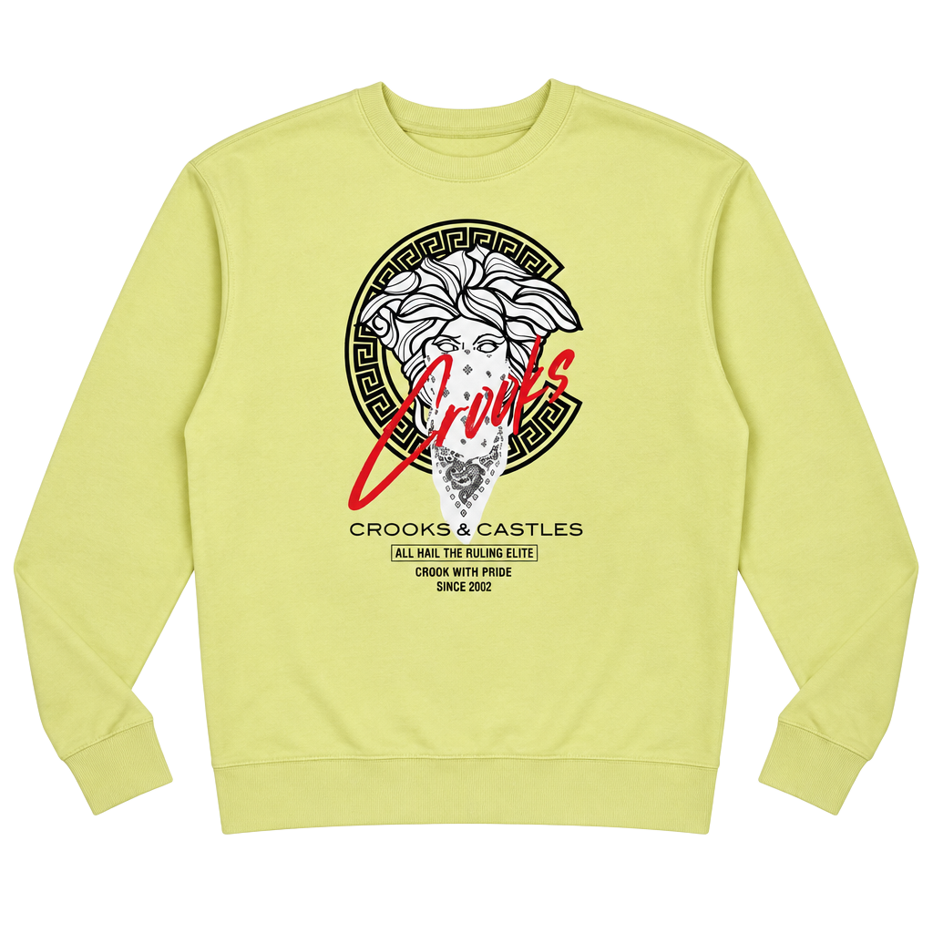 Rare Crooks & Castles Medusa Sweatshirt Yellow Crewneck Mens Size Large 1