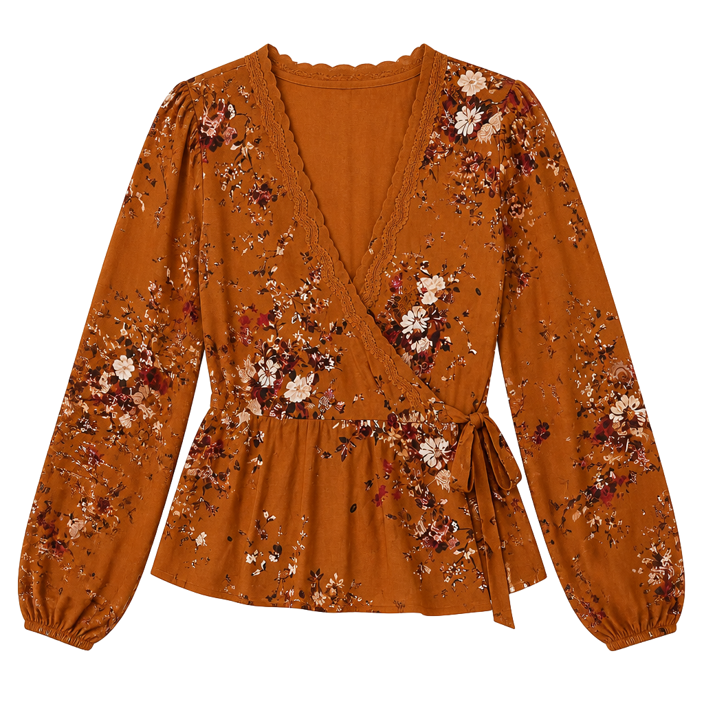 Maurices Floral Print Long Sleeve Wrap Blouse 1