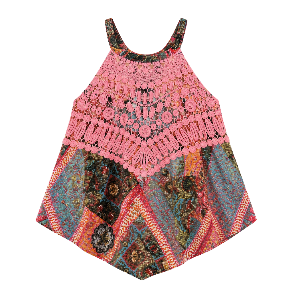 Kristin Nicole Paisley Print Crochet Halter Top Size 2X 1