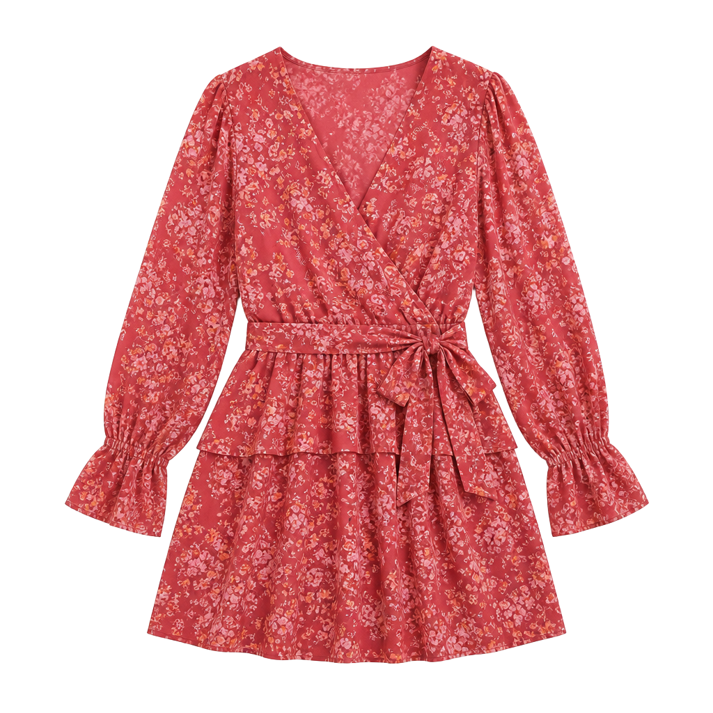 LC Lauren Conrad Floral Long Sleeve Wrap Dress Size S 1