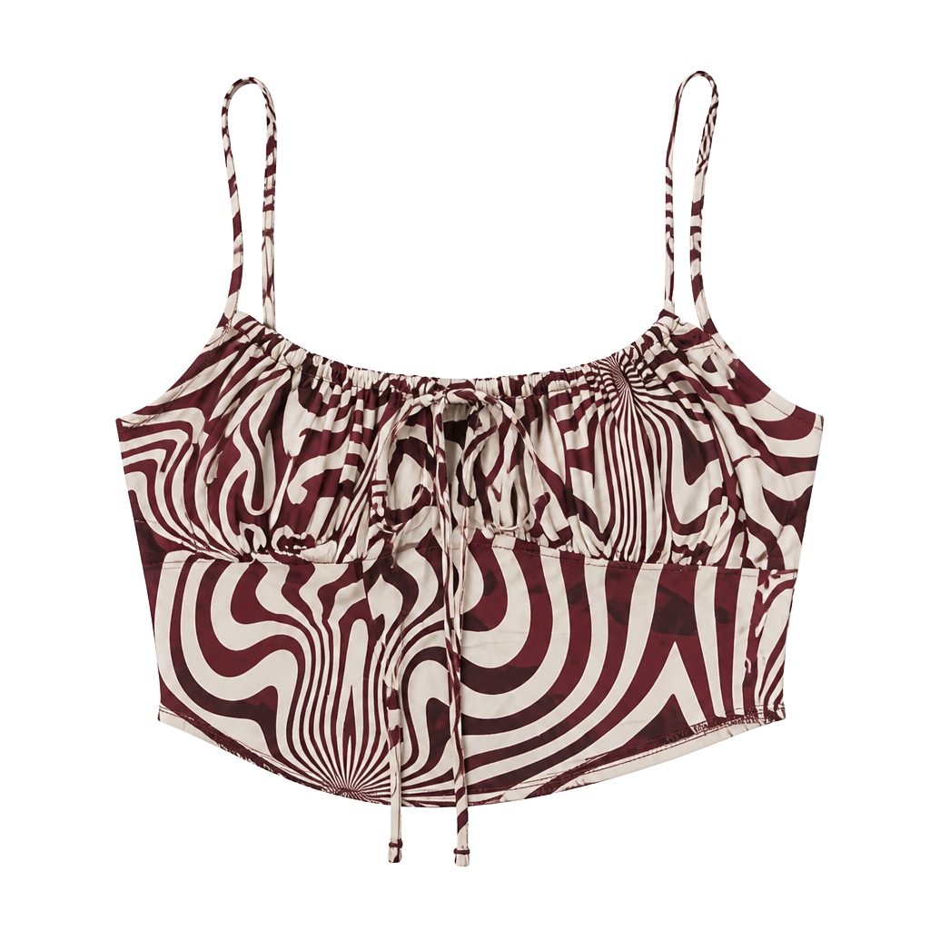Urban Outfitters Size L Brown Abstract Print Ruched Tie-Front Crop Top 1