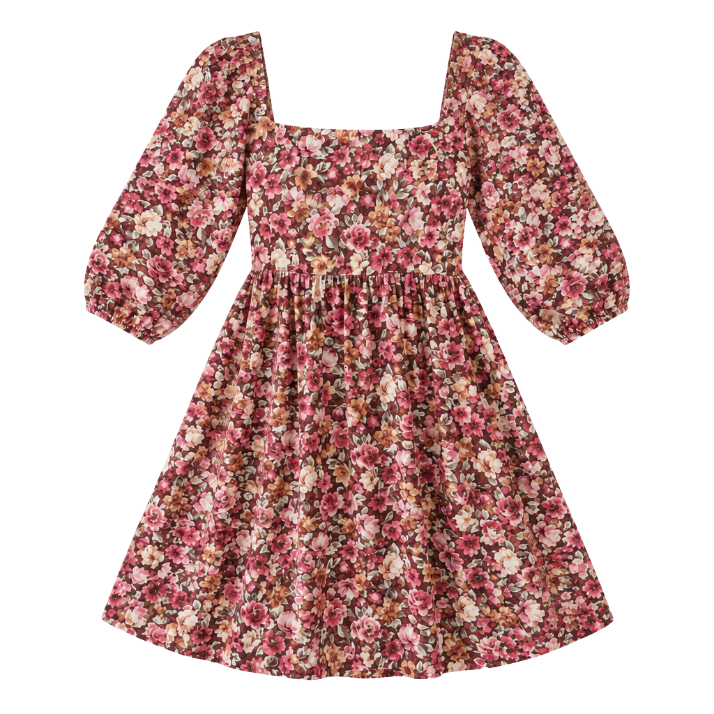 Peach Love Floral Square Neck Puff Sleeve Mini Dress 1