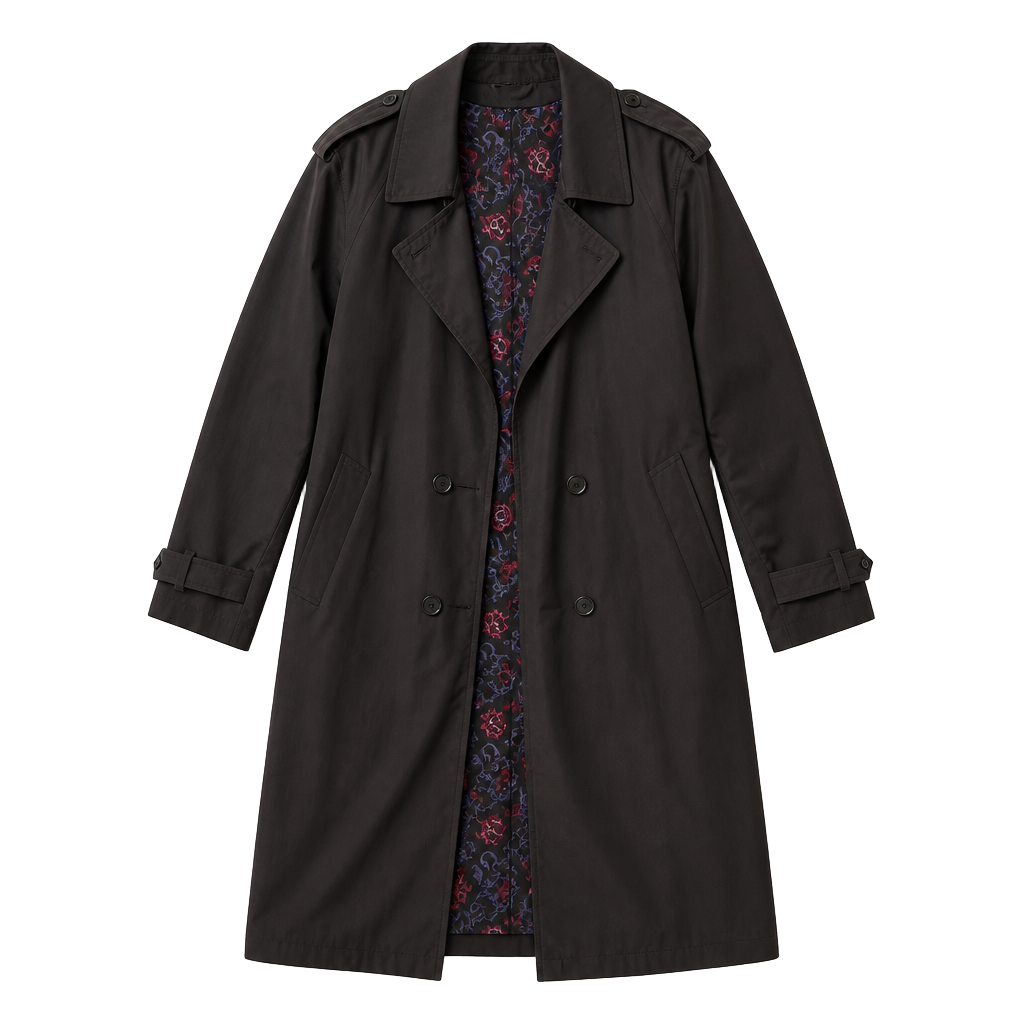 London Fog Vintage Black Trench Coat with Floral Lining 1