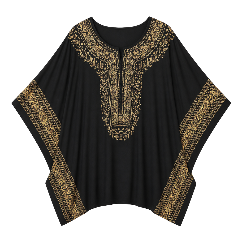 Lapogee Kaftan Size 2X Black Gold Embroidered Boho Top 1