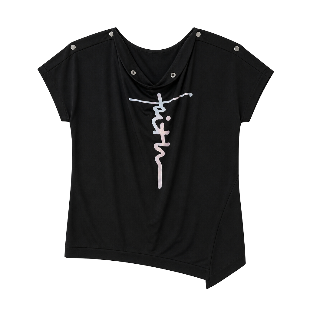 Faith Cross T-shirt Black Rhinestone Short Sleeve 1
