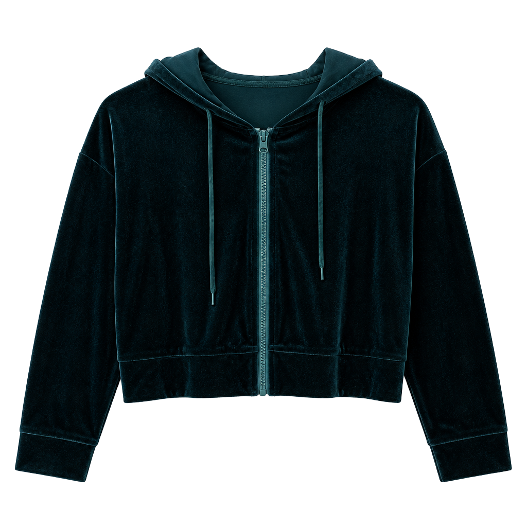 Wild Fable Velvet Cropped Zip Up Hoodie Dark Green 1