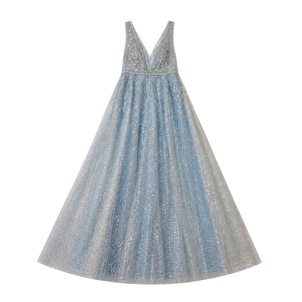 Ellie Wilde by Mon Cheri EW121057 Blue V-Neck Sequined Lace Prom Gown 1