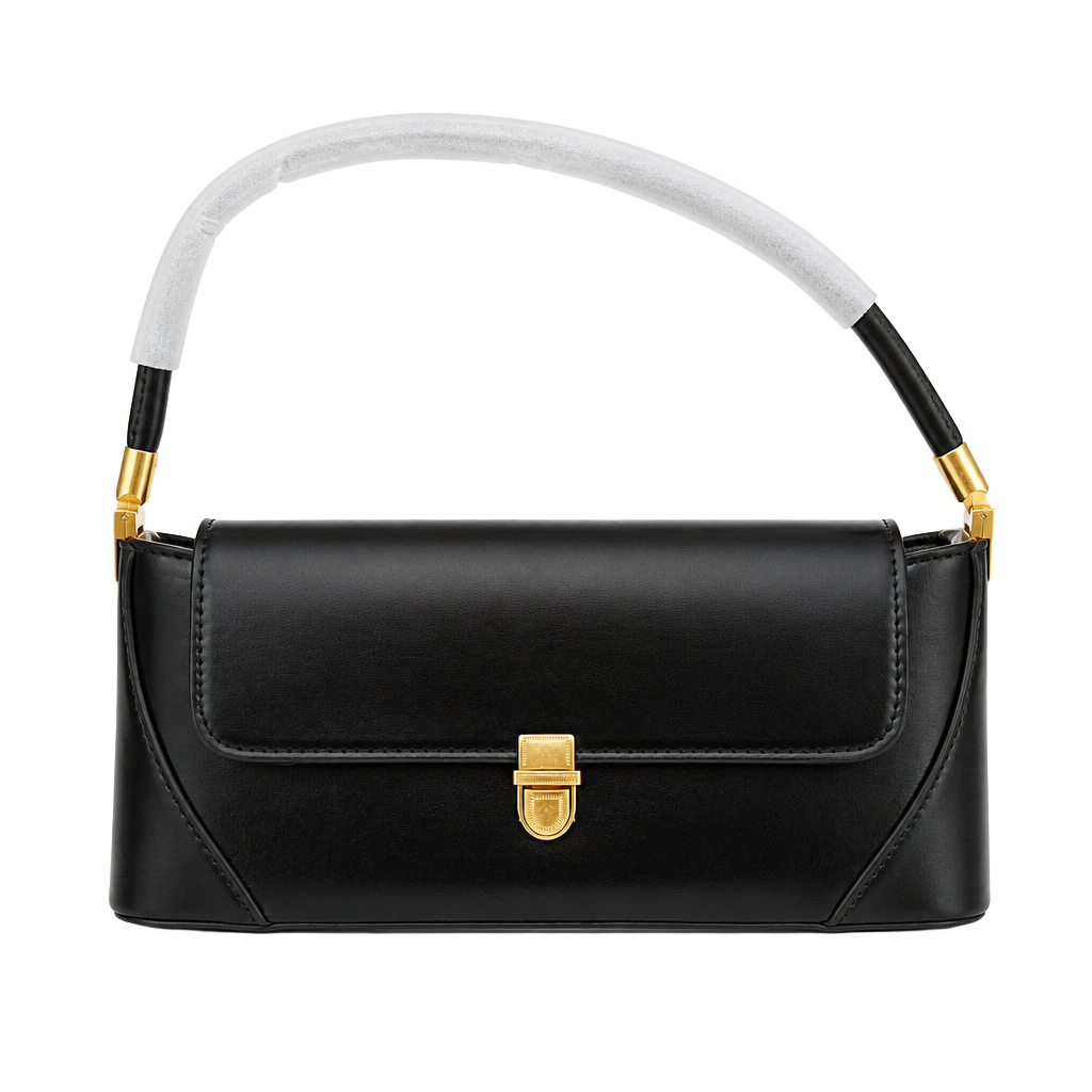 Vintage Black Faux Leather Small Shoulder Bag with Gold Hardware 1