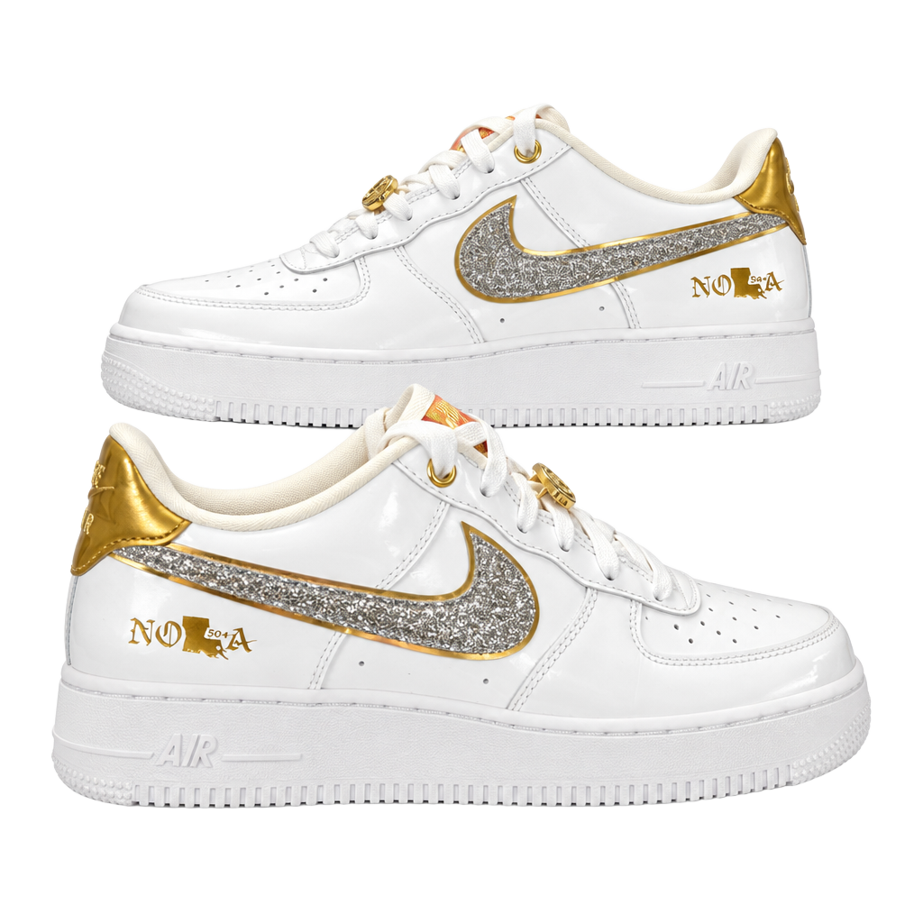 Nike Air Force 1 Low NOLA White Gold Glitter Sneakers -6Y/7.5W 1