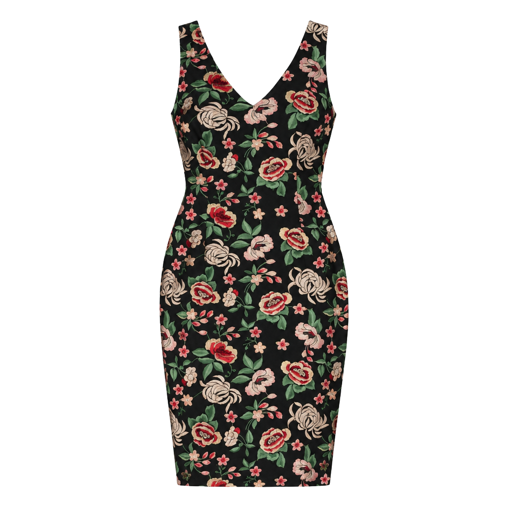 Donna Ricco New York Black Floral Embroidered Sleeveless V-Neck Midi Dress 1
